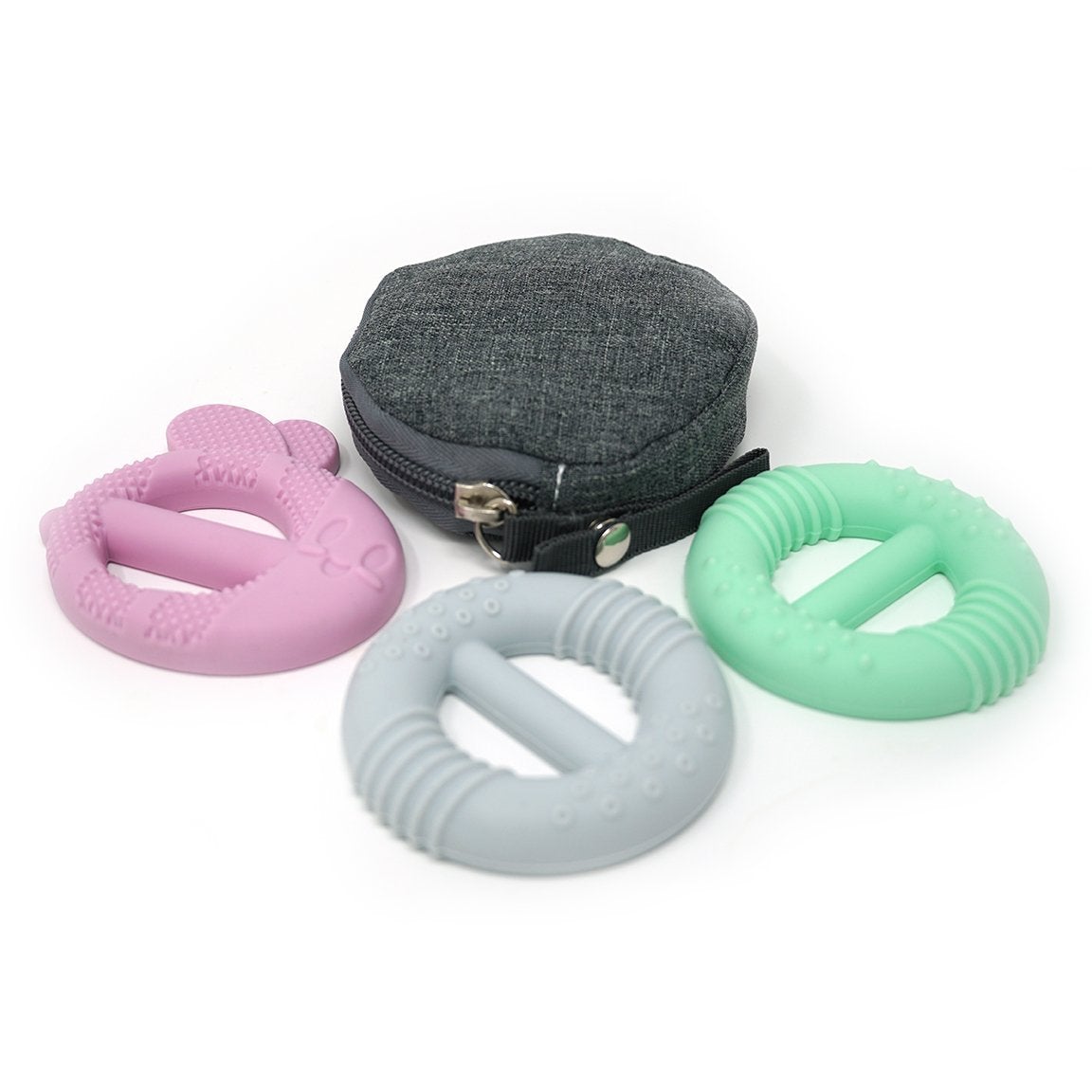 Chewy Buckle Set - 3 Teethers With Carrying Pod