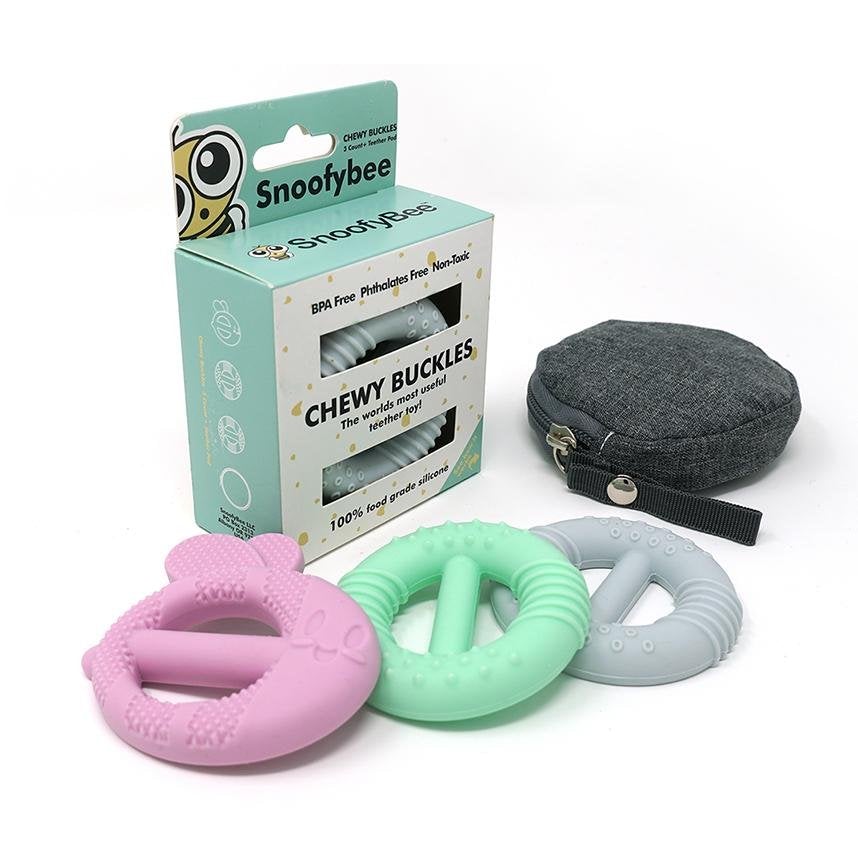 Chewy Buckle Set - 3 Teethers With Carrying Pod